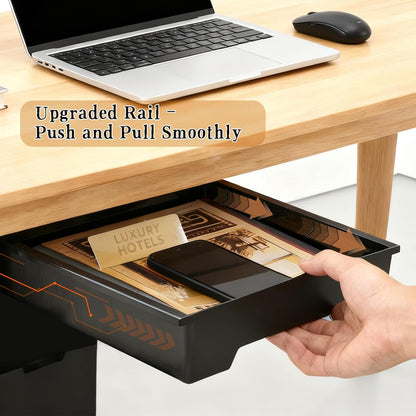 Under Desk Drawer Organizer, Self Adhesive Hidden Drawer Storage, Slide Out Desk Organizer, Space Saving Pencil & Accessories Organizer, Under Table Storage for Home Office & School, Black