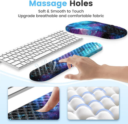 HAOCOO Keyboard Wrist Rest, Ergonomic Mouse Pad with Wrist Rest, 3 in 1 Keyboard and Mouse pad with Coaster Set, Memory Foam Wrist Support, Non-Slip PU Base for Home Office, Rose Gold Pink