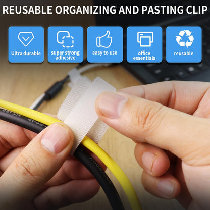 60 Pack Hook and Loop Cable Ties, Adhesive Cable Clips, Cord Organizer for Appliances,Suitable for Office And Home Use, Cable Ties Can Easily Organize Desktop Wires and Network Cables