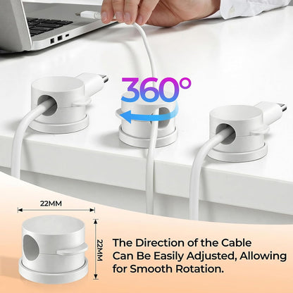 360° Rotatable Cord Organizer Set, 10 Pack Cable Holders & Silicone Cable Straps, Adhesive Wire Fixer for Desk Phone Charger, Nightstand Cable Management for Home Travel Office Accessories Black