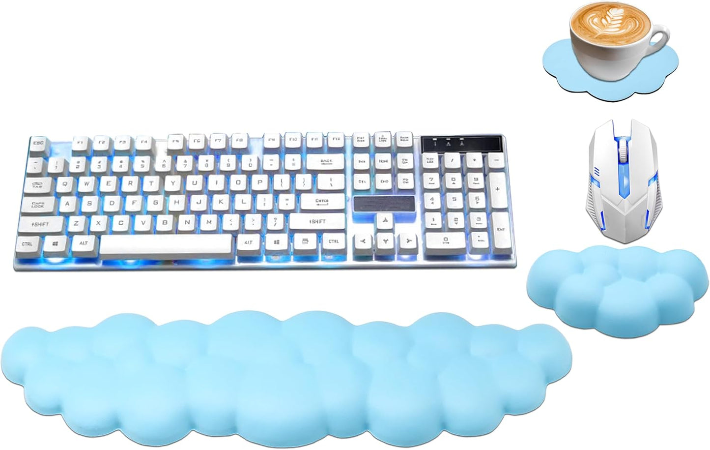 Ergonomic Keyboard Wrist Rest, PU Leather Memory Foam Cloud Wrist Rest for Computer Keyboard, Mouse Wrist Rest and Keyboard Pad for Gaming, Office, Computer, Laptop, Typing Pain Relief, Pastel Pink