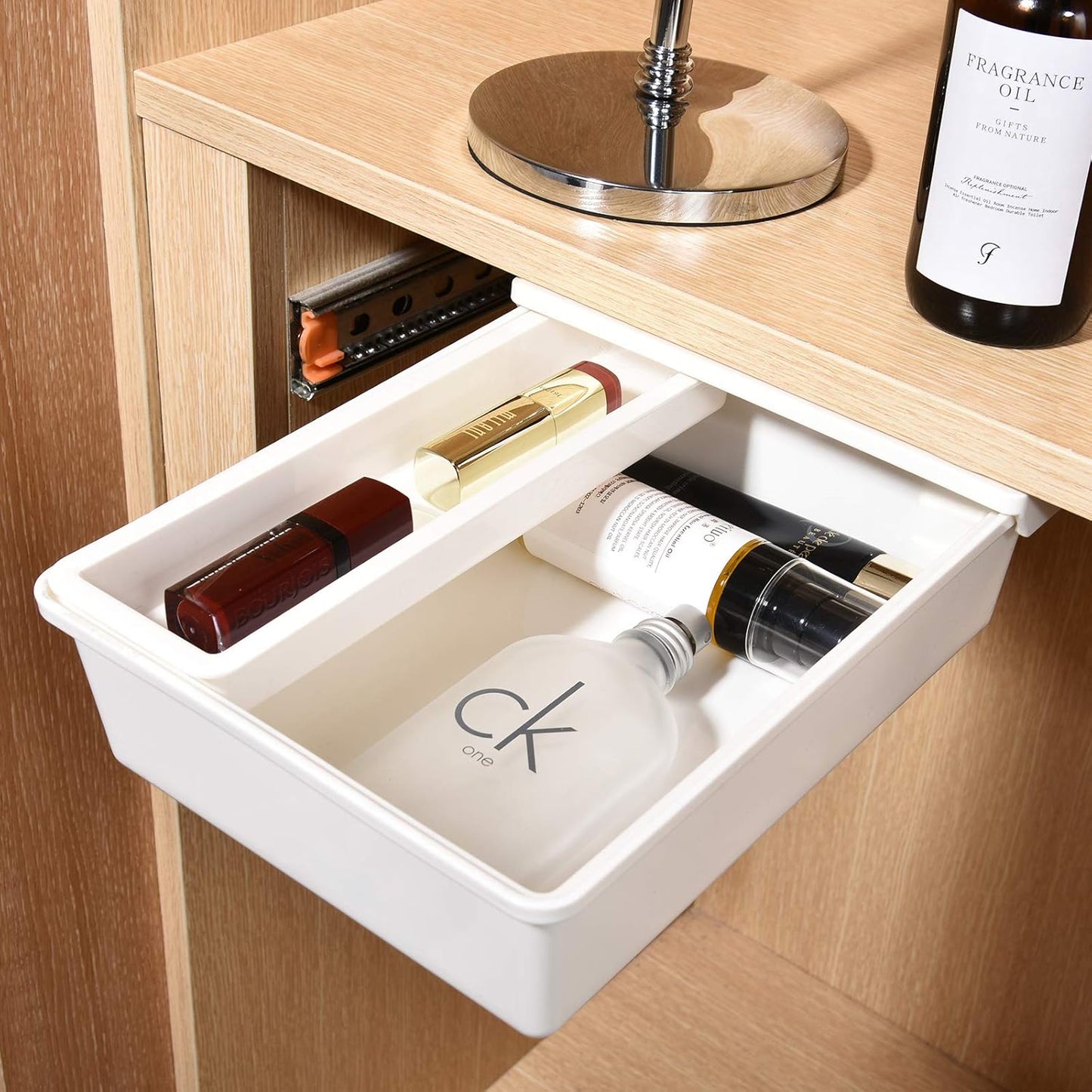Under Desk Drawer Organizer, Self-Adhesive Storage, Office & Home Stationery (Large-White)
