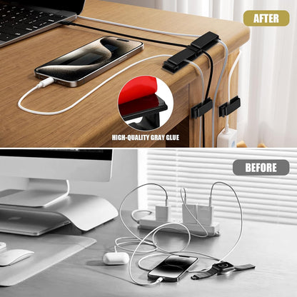 Self Adhesive Cable Management Clips, Line Clips, Cable Organizers, TV PC Line Clips, Ethernet Cable Clips Under Desks - Durable PA66 Material, Easy to Install (Black 20Pcs )