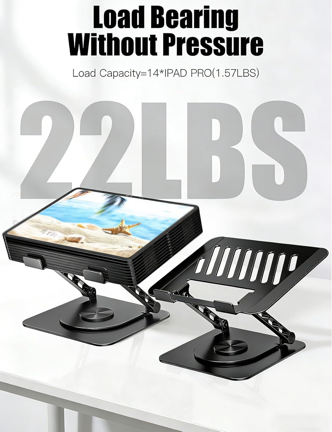 Adjustable Computer Stand with 360 Rotating Base, Ergonimic Foldable Laptop Riser for Desk Compatible with MacBook Pro/Air Notebook up to 16 Inches, Silver