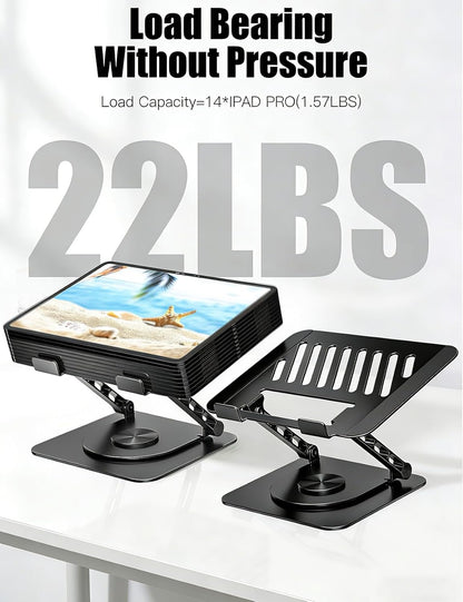Adjustable Computer Stand with 360 Rotating Base, Ergonimic Foldable Laptop Riser for Desk Compatible with MacBook Pro/Air Notebook up to 16 Inches, Silver