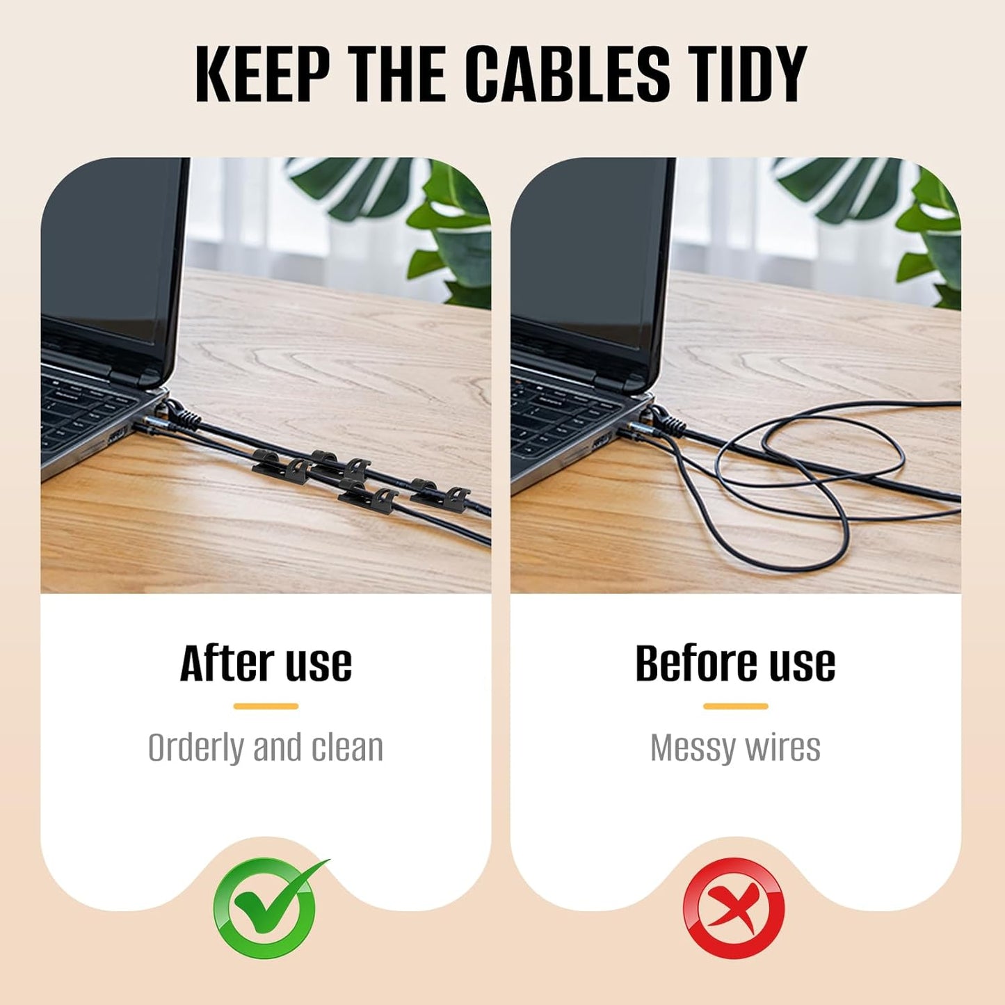 50 Pcs Self Adhesive Cable Clips,Upgraded Cable Management with Screw Hole,Strong Cord Organizer for Under Desk,Car,TV PC,Christmas Light Indoor/Outdoor-S