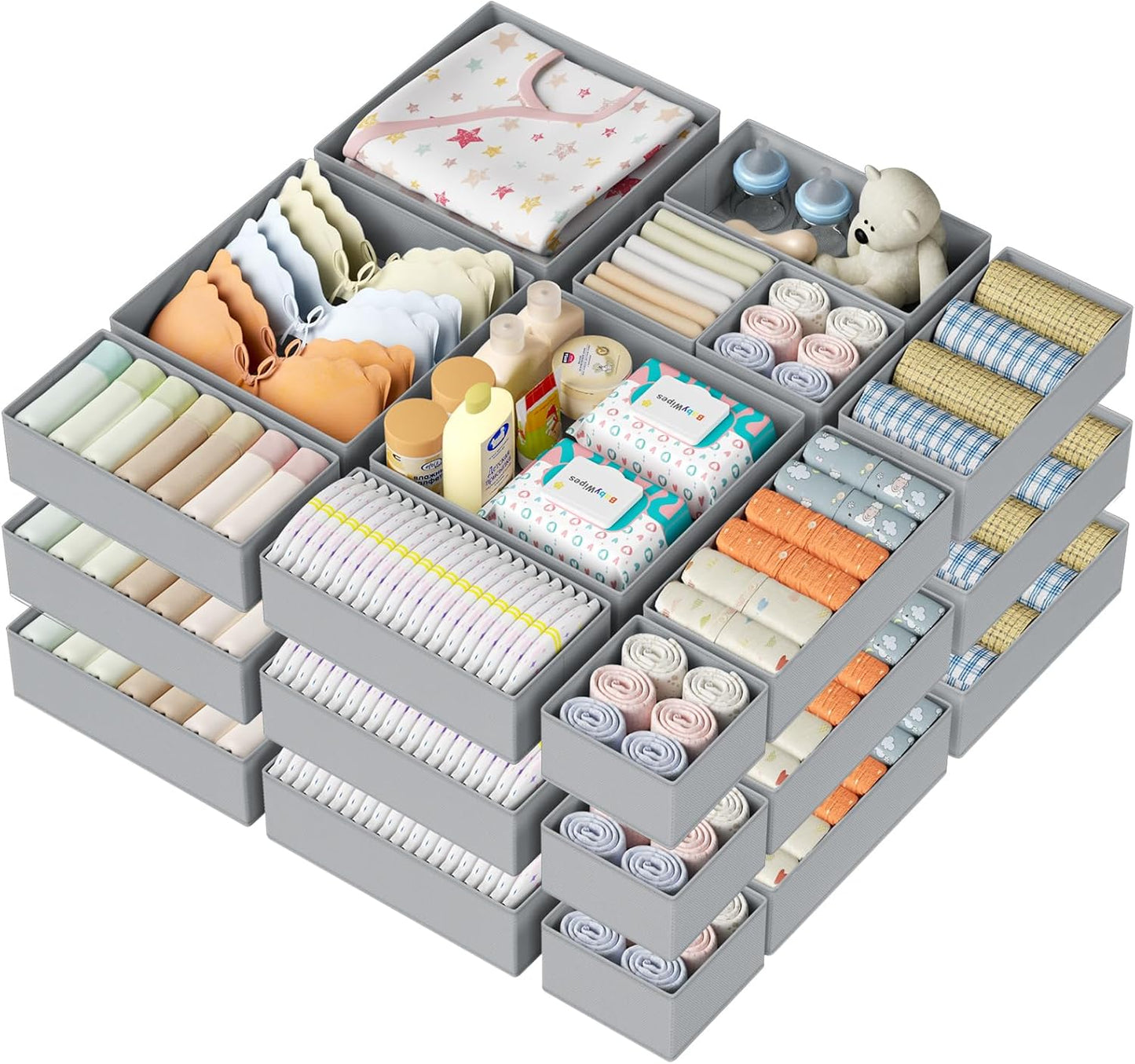 DIMJ Drawer Organizer Clothes - 20 Pack Closet Drawer Organizer Bins for Baby Clothes Storage, Fabric Dresser Organizer for Nursery Bedroom, Foldable Small Drawer Dividers for Underwear Socks