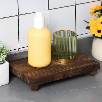 Amyhill Wood Pedestal Stand Kitchen Soap Tray Farmhouse Wooden Riser Stand for Kitchen Bathroom Counter Table Decor Plant Candle Vases Display(Classic,Black,9 x 6 Inch)