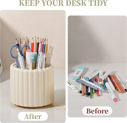 Anyoifax 360° Rotating Pen Holder 7 Slots Desk Organizer Removable Pencil Cup Plastic Art Supplies and Accessories Desktop Storage Box Caddy for Office, School, Home (White)