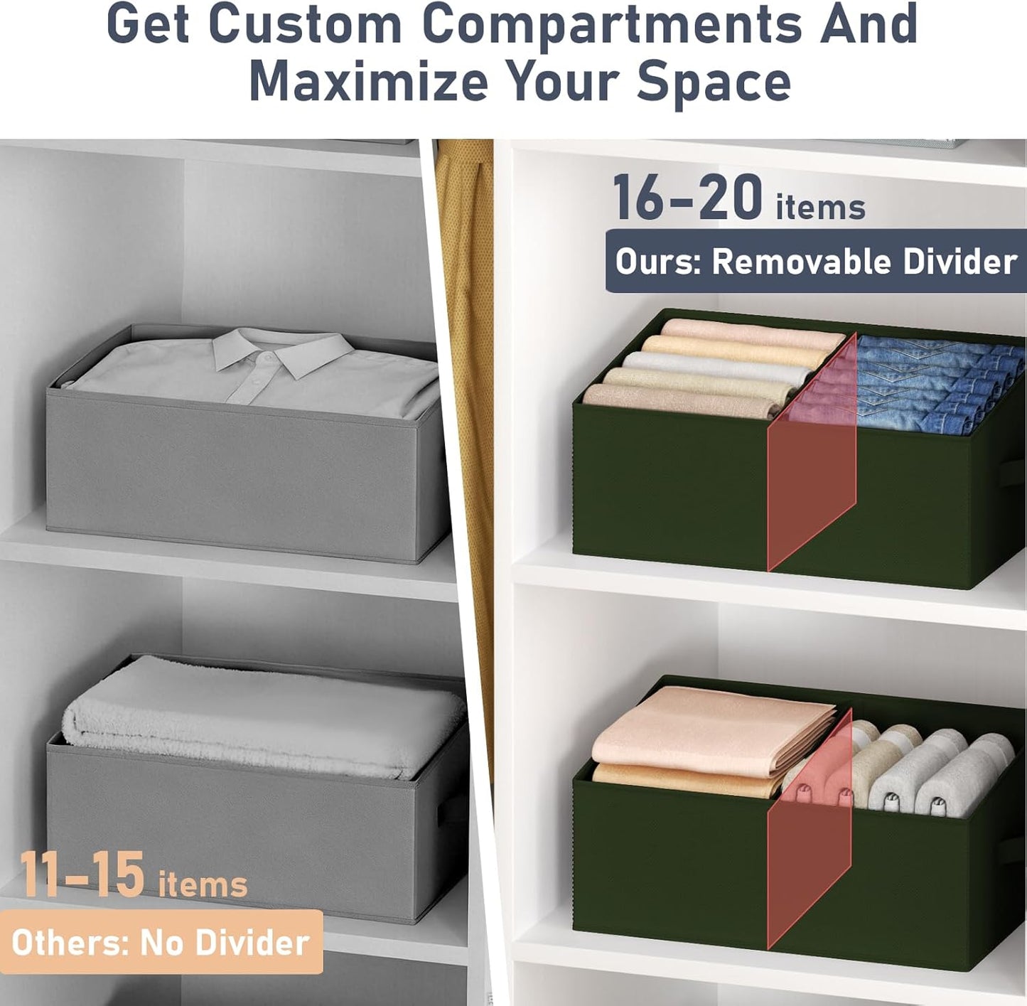 DIMJ Closet Storage Bins, 6 Pack Storage Baskets for Shelves, Foldable Closet Organizer with Handle, Linen Closet Organizers and Storage for Clothes, Toys, Towel, Books (Black)