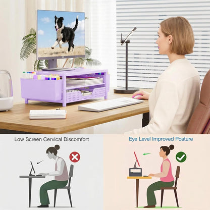 OPNICE Desk Organizers and Accessories, Computer Monitor Stand Riser with Drawer and 2 Pen Holders, Printer & Laptop Stand, Office Desk Accessories & Workspace Organizers for Home Office Supplies, Black