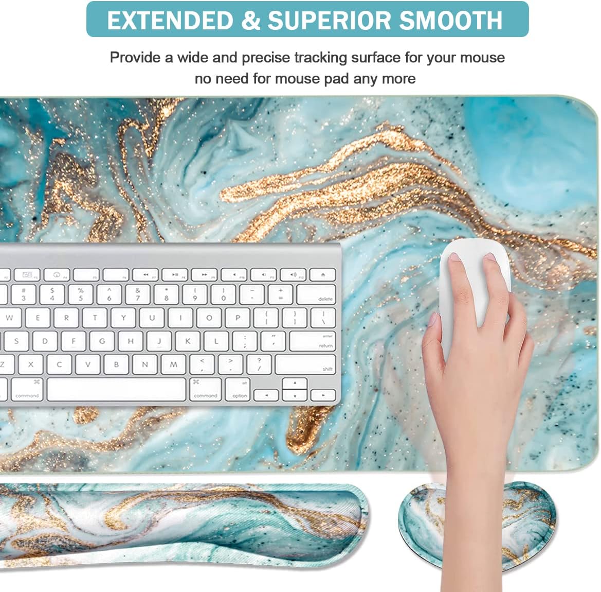 4-in-1 Large Gaming Mouse Pad, Keyboard Wrist Rest Pad & Wrist Support Mousepad Set, Extended Desk Pad Waterproof Desk Mat for Home Office Study Game-Black