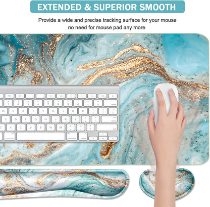 4-in-1 Large Gaming Mouse Pad, Keyboard Wrist Rest Pad & Wrist Support Mousepad Set, Extended Desk Pad Waterproof Desk Mat for Home Office Study Game-Black