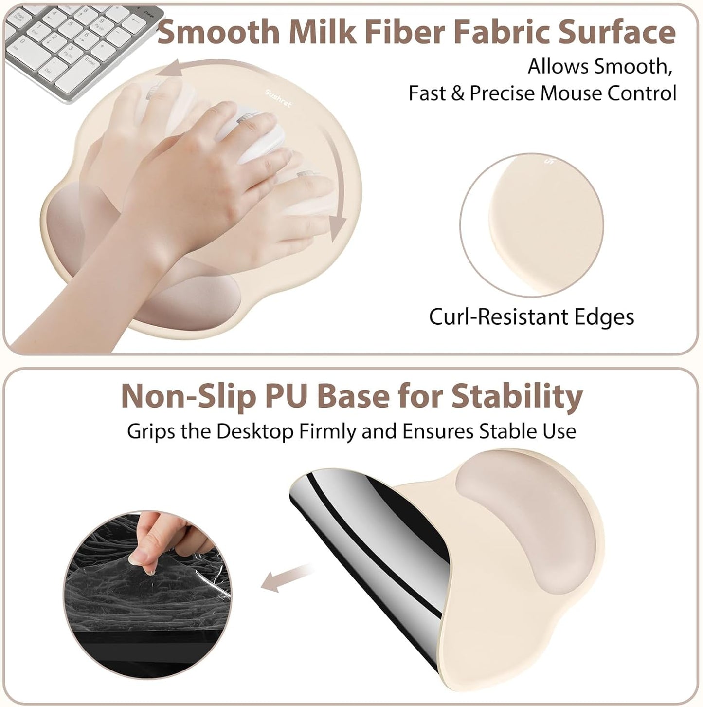 Sushret Mouse Pad and Keyboard Wrist Rest, 3-in-1 Gel Memory Foam Ergonomic Mouse Pad with Wrist Rest Set,Gaming Mousepad Arm Cushion Support for Computer Office Desk Accessories Cute Setup,Sage Green