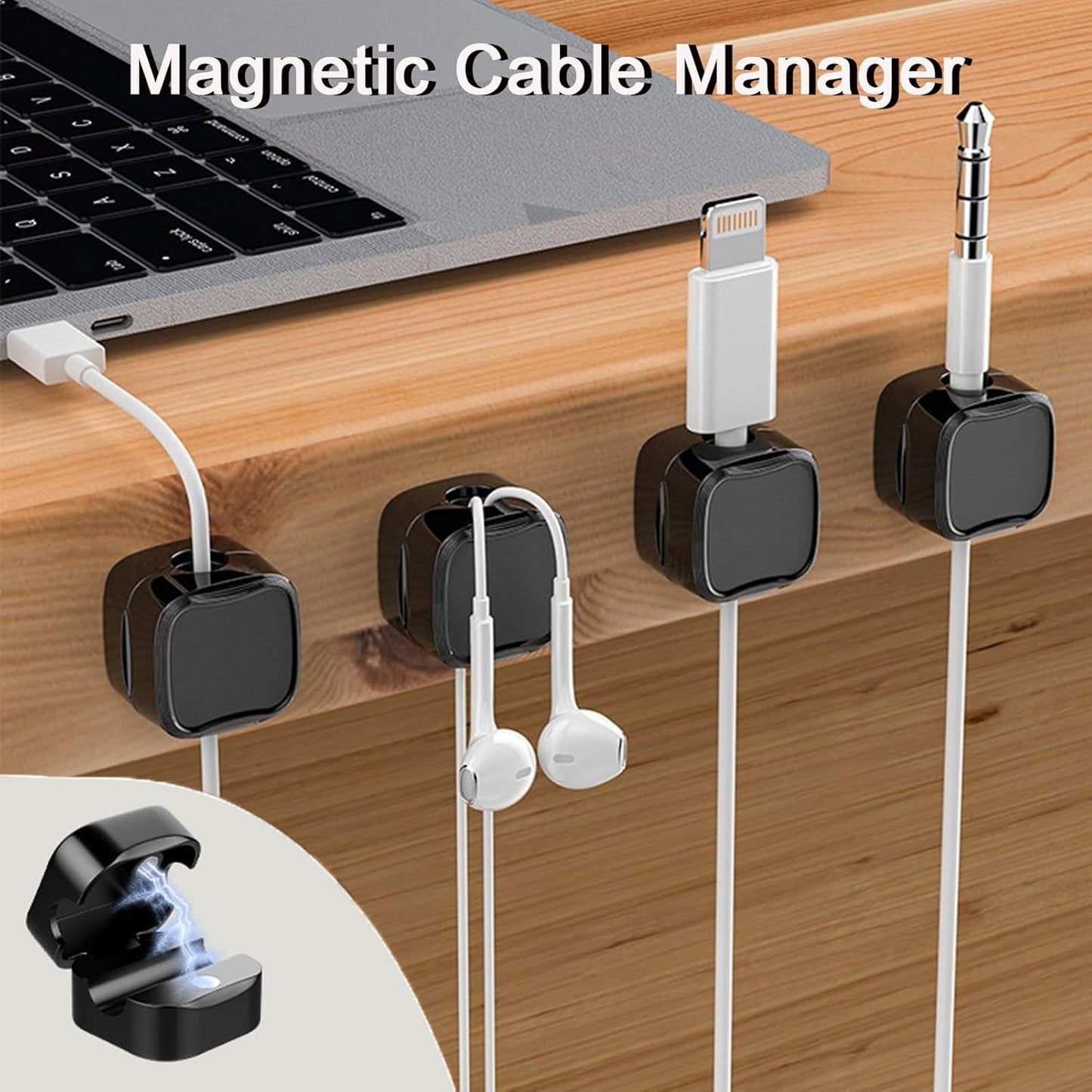 IFNOW 6 Pack Magnetic Cable Clips for Nightstand Black and White Self Adhesive Cord Holder Adjustable Clip for Desk, Nightstand, Phone Charger, Computer, Home, Office, Car