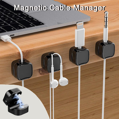 IFNOW 6 Pack Magnetic Cable Clips for Nightstand Black and White Self Adhesive Cord Holder Adjustable Clip for Desk, Nightstand, Phone Charger, Computer, Home, Office, Car