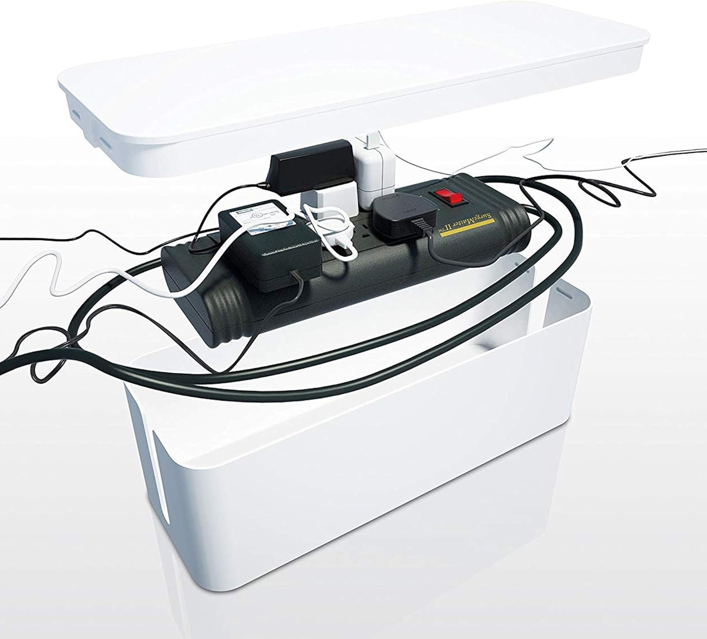 Bluelounge CableBox Mini Cable Management with Small Surge Protector, Black (CBM-BL)