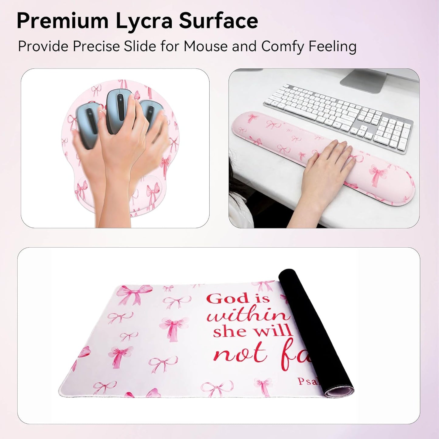 Desk Mat Set + Keyboard and Mouse Pad with Wrist Rest Support,4-in-1 Large Mousepad Computer Mats for Desktop Home & Office-Purple Butterflies