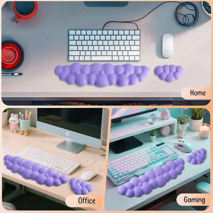 Keyboard Wrist Rest Mouse Wrist Support Set, Cloud Keybroad Wrist Rest Pad with Non-Slip PU Base, Memory Foam Wrist Rest for Pain Relief Computer Laptop Gaming Home Office, White