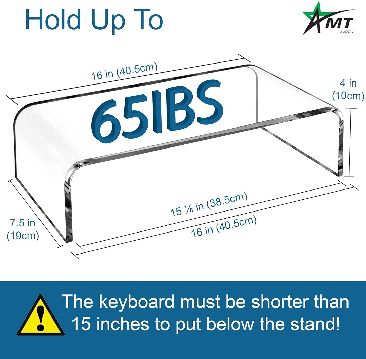 AMT Premium Acrylic Clear Monitor Stand Laptop/PC/Multimedia Monitor Riser for Home Office