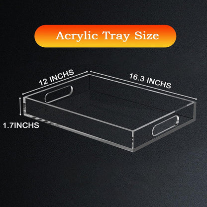 Clear Acrylic Tray with Raised Edges, Multi-Purpose Organizer Tray for Vanity, Bathroom, Kitchen, Countertop, Dresser & Desktop, Waterproof & Scratch-Resistant