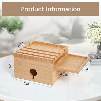 Bamboo Charging Station for Multiple Devices, Nightstand Docking Station with Small Tray, Desktop Wood Charger Organizer, Compatible with Cell Phone, Tablet, Earphones (No USB Charger and Cables)