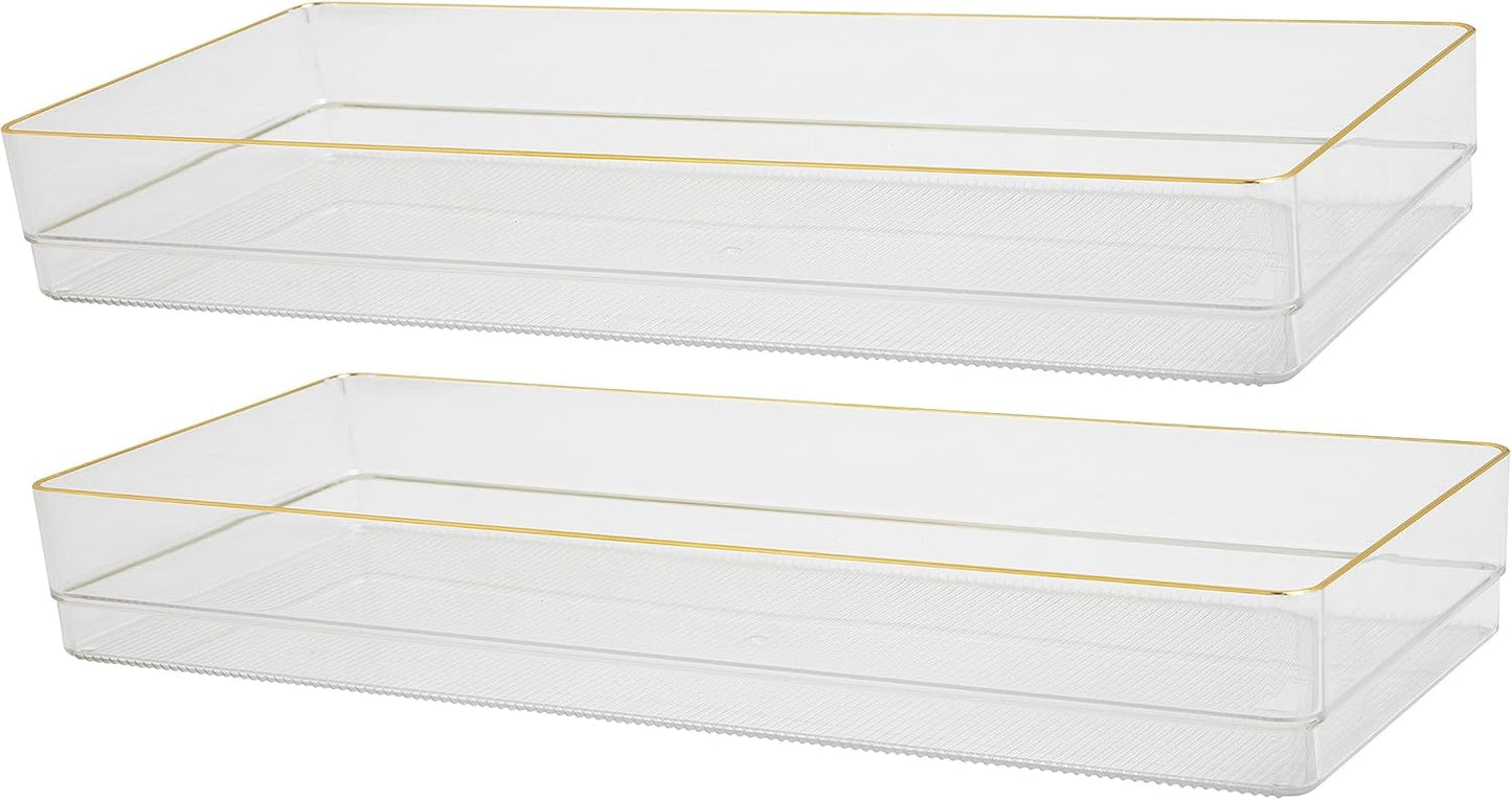 Martha Stewart Kerry Plastic Stackable Office Desk Drawer Organizers, 6" x 3", 6 Pack, with Gold Trim