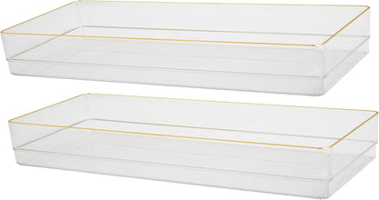 Martha Stewart Kerry Plastic Stackable Office Desk Drawer Organizers, 6" x 3", 6 Pack, with Gold Trim