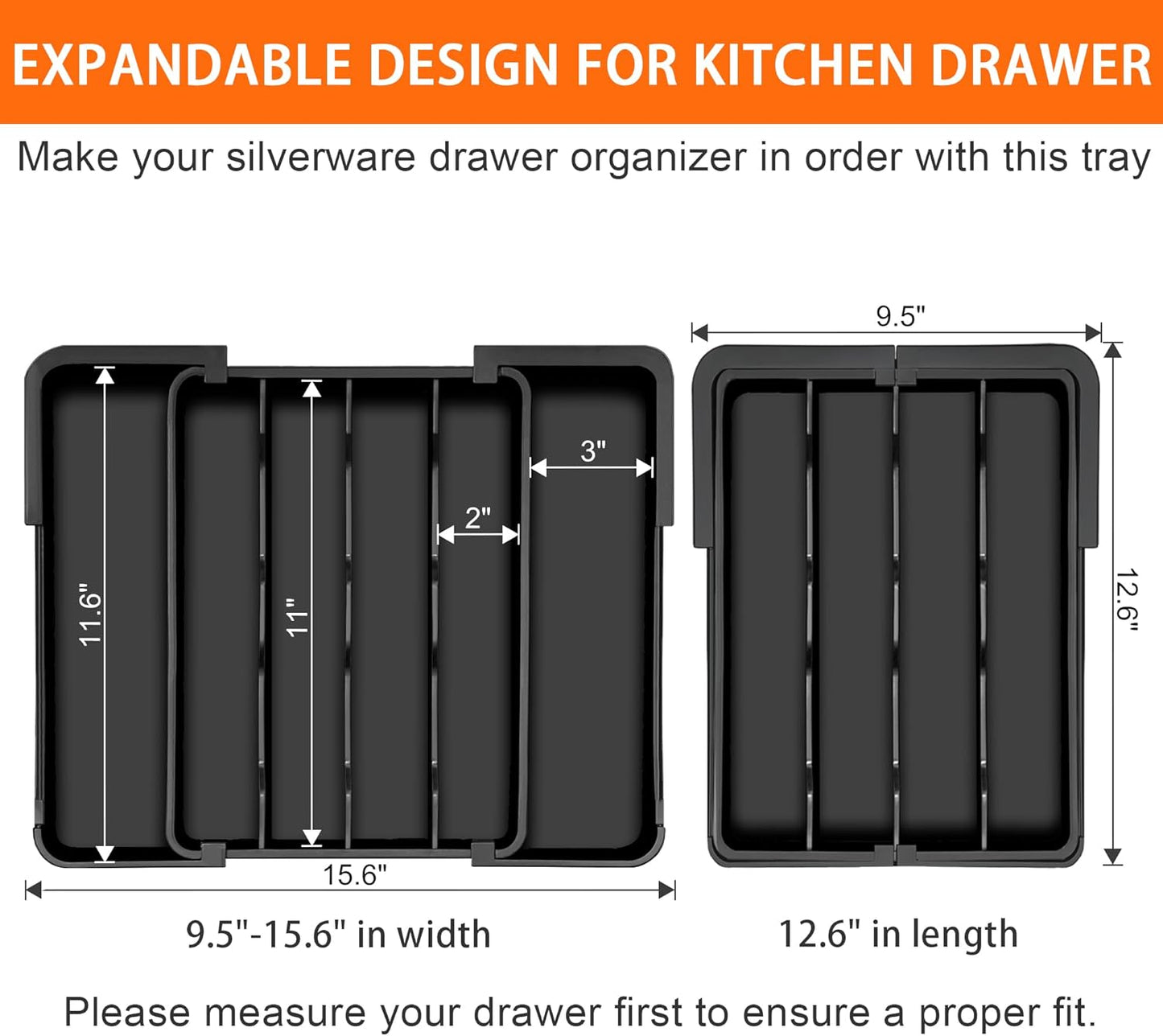 Spaclear Silverware Organizer - Expandable Kitchen Drawer Organizer, Utensil Drawer Organizer, Adjustable Plastic Flatware and Cutlery Holder, Kitchen Organizers Storage for Forks Knives, Black