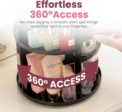 Masirs Small 360 Rotating Makeup Organizer - Mini Yet Spacious Cosmetic Storage Solution with Multiple Compartments - The Perfect Spinning Make-Up Caddy for Vanity or Bathroom Counter (Round - Clear)