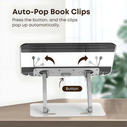 Amazon BESIGN Acrylic Book Stand for Reading, Adjustable Holder with Rotating Base & Page Clips, Foldable Desktop Stand for Textbooks, Cookbooks, Laptops, Tablets, Music Sheets, Recipes