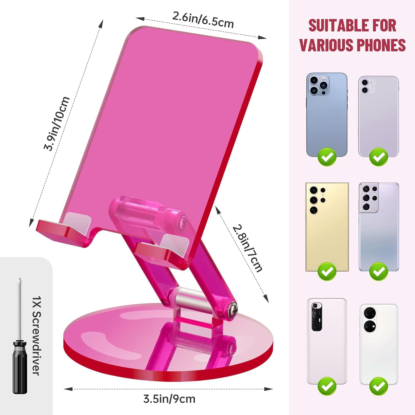 Tomorotec Iridescent Acrylic Cell Phone Stand, Portable Phone Holder for Desk Non-Slip Desktop Smartphones Holder Compatible with iPhone Samsung Galaxy Pixel Phone Cradle Dock Home Office