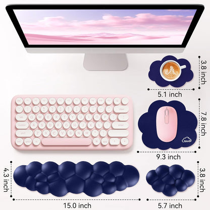 Sushret Cloud Wrist Rest for Computer Keyboard, 4-in-1 Memory Foam Leather Cloud Keyboard Wrist Rest and Mouse Pad Set with Ergonomic Support for Arm and Palm Cushion, Gaming/Work Setup, Rainbow