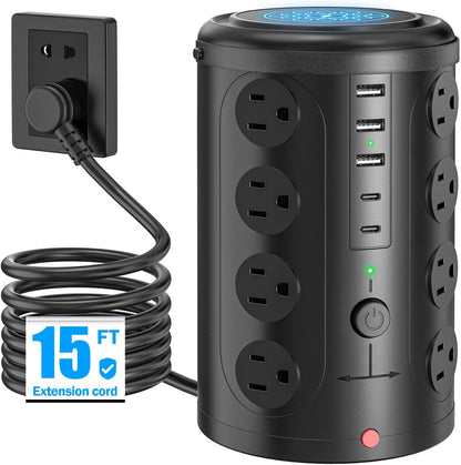 Surge Protector Power Strip - Desk Charging Station with 15W Wireless Charger, Multiple Outlets Charging Station with 16 2300J AC Outlets & 5 USB (2 USB C) Port, for Home, Office, Dorm Room