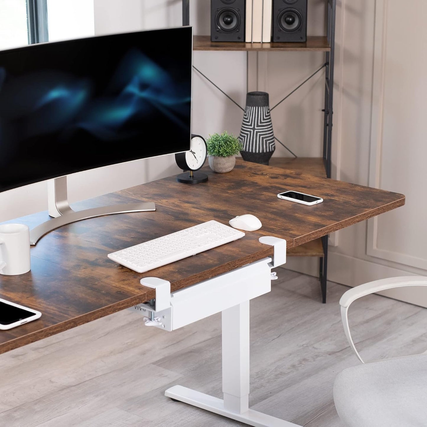VIVO 16 inch Clamp-On Sliding Pull-out Drawer without Shell for Office Desk, Storage Organizer for Sit Stand Workstation, White, DESK-AC03C-W
