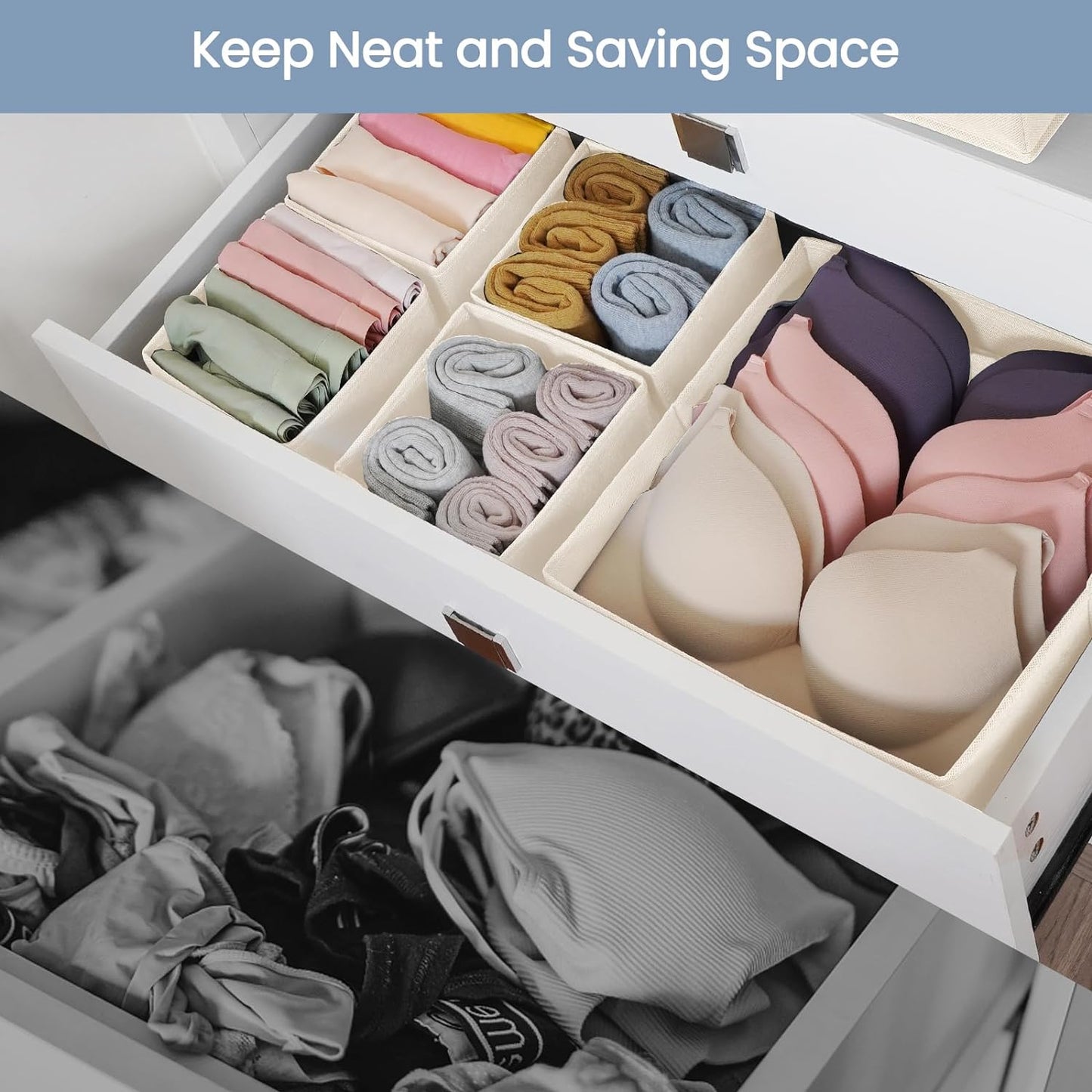 Criusia Drawer Organizer Clothes, 8 Pack Underwear Organizer, Foldable Closet Organizers and Storage Dresser Dividers for Clothes, Socks, Scarves, Ties (Gray)
