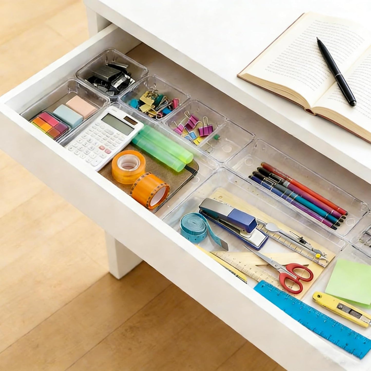 Clear Drawer Organizer Set, 4 Sizes Desk Drawer Divider Organizers Storage Bins for Bathroom,Kitchen,Office,Vanity Organizers Tray for Jewelry (27PACK)