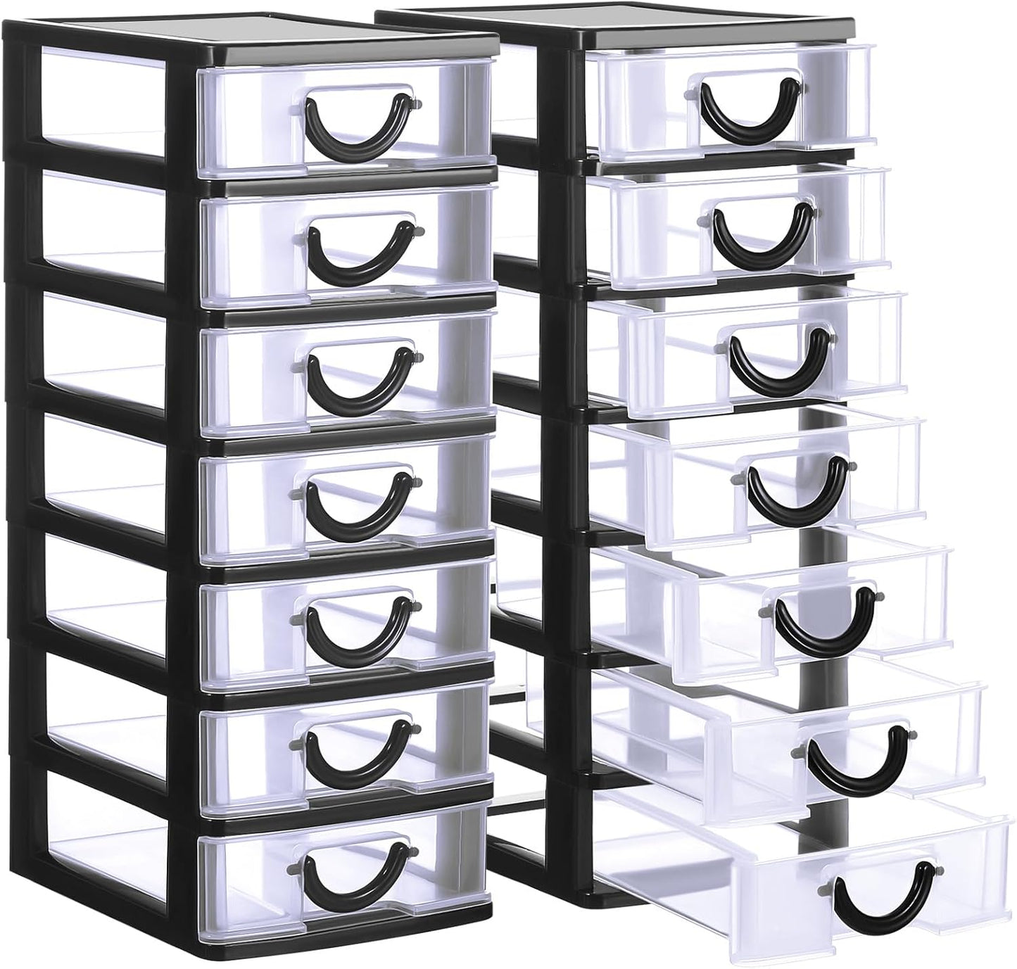 Thyle 2 Pcs Plastic Drawers Organizer Mini Organizer Stackable Plastic Clear Drawer Storage Box Containers Storage Units for Desktop Classroom Craft 6.7 x 4.9 x 13.4 inches(Purple)