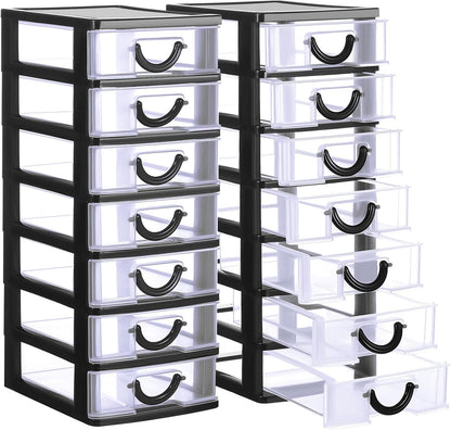 Thyle 2 Pcs Plastic Drawers Organizer Mini Organizer Stackable Plastic Clear Drawer Storage Box Containers Storage Units for Desktop Classroom Craft 6.7 x 4.9 x 13.4 inches(Purple)