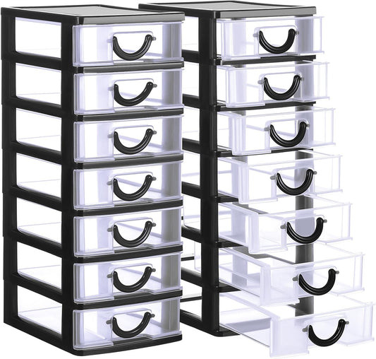 Thyle 2 Pcs Plastic Drawers Organizer Mini Organizer Stackable Plastic Clear Drawer Storage Box Containers Storage Units for Desktop Classroom Craft 6.7 x 4.9 x 13.4 inches(Purple)