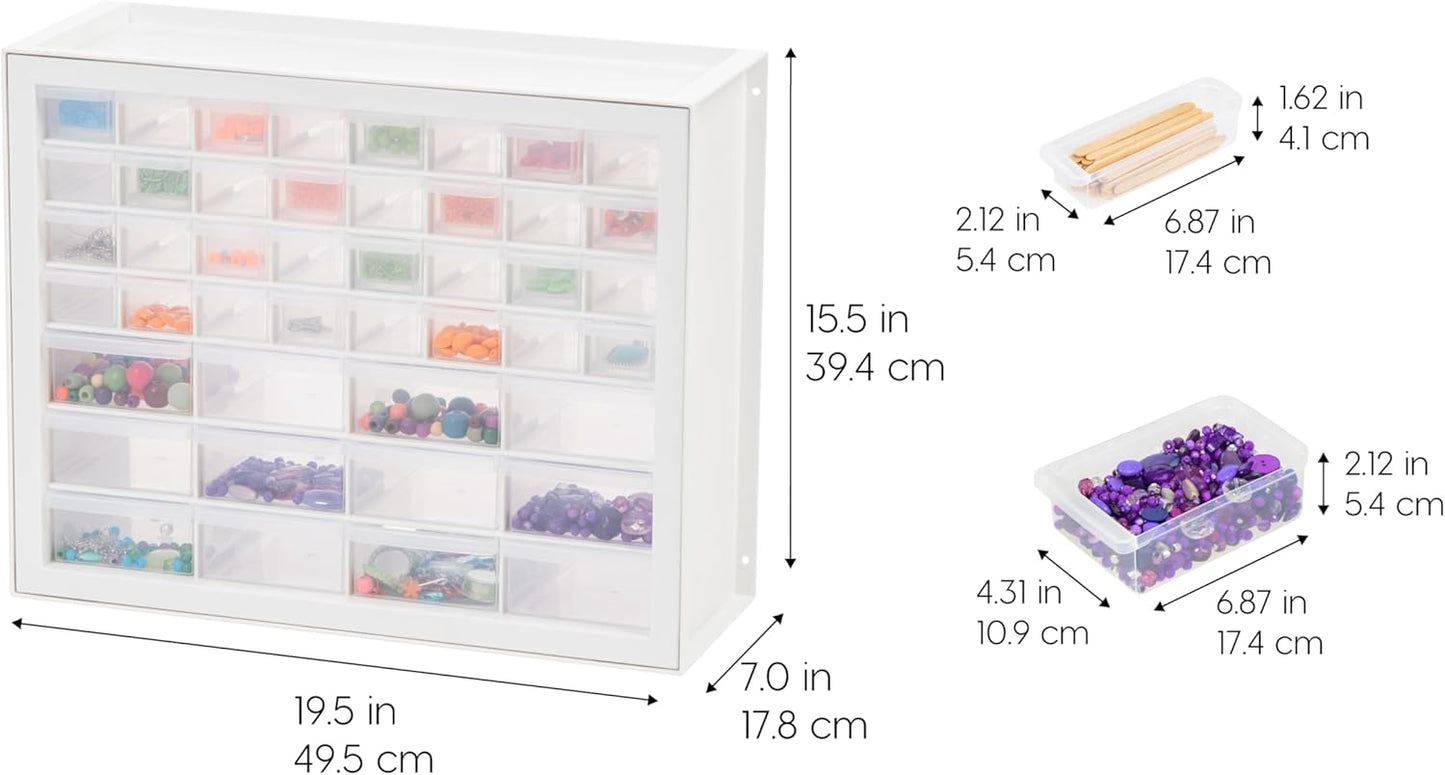 IRIS USA Small Parts Storage Cabinet, Made in USA, 64-Drawer Organizer Chest for Hardware, Screws, Nuts & Bolts, Charms, Beads, Craft Supplies, Scrapbook & Hobby Storage, Teacher Toolbox – White