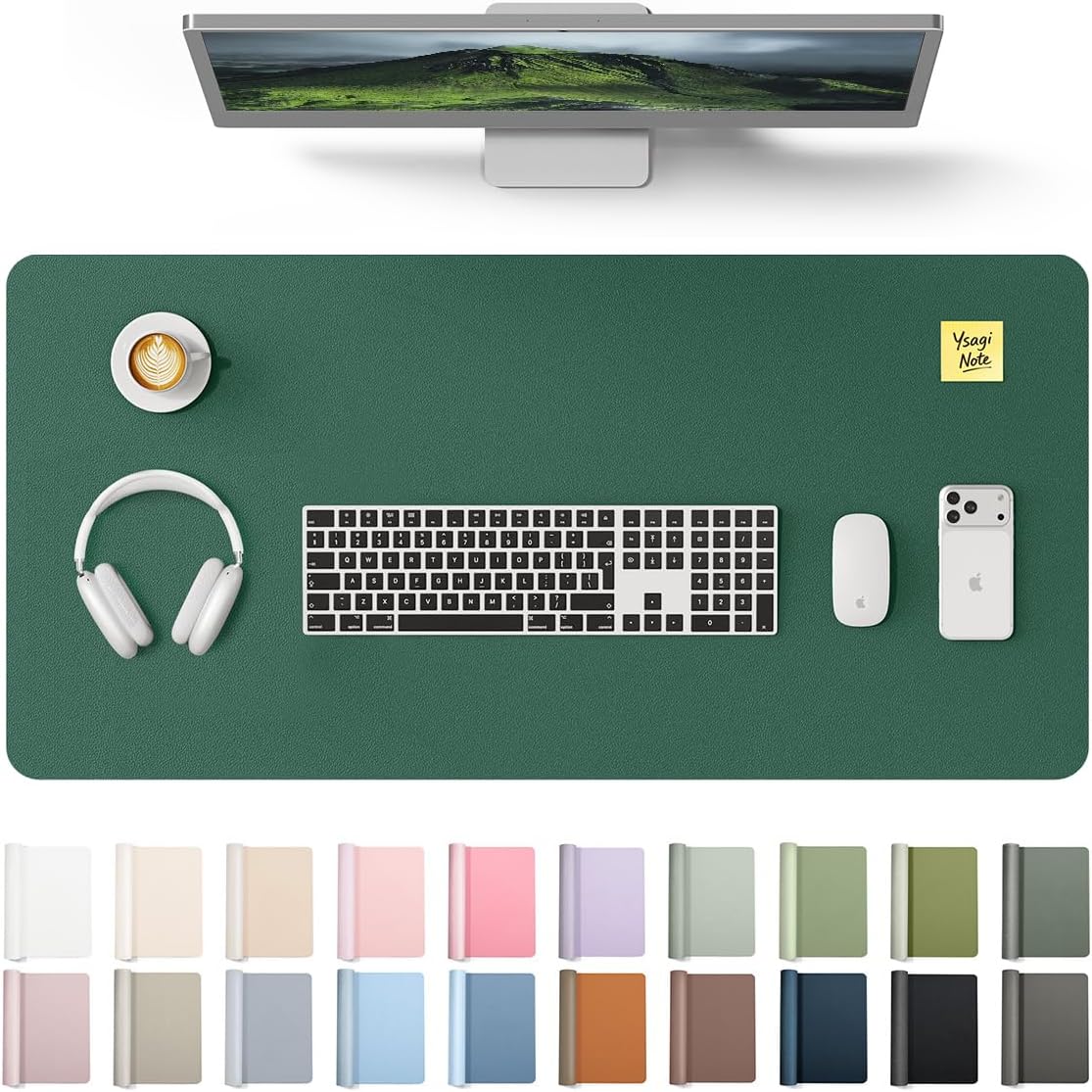 YSAGi Leather Desk Protector, Office Mat, Large Mouse Mat, Non-Slip PU Leather Blotter, Laptop Pad, Waterproof Writing Pad for Office and Home (Light Pink, 23.6" x 13.8") - Colors B