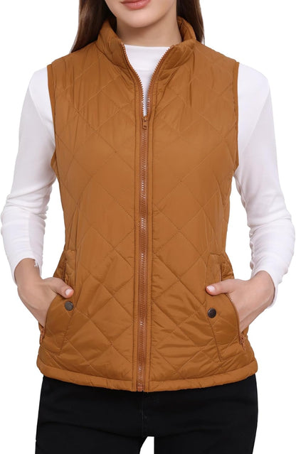 Allegra K Women's Puffer Vest Stand Collar Lightweight Gilet Quilted Zip Vest