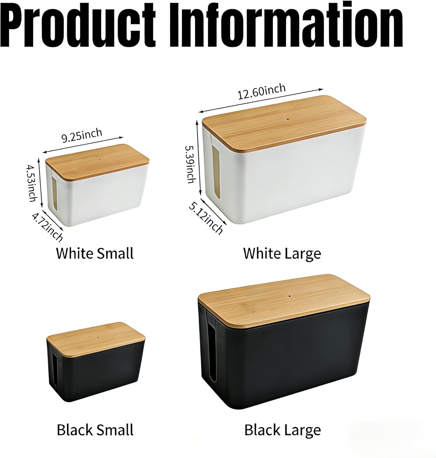 1 Large + 1 Small Cable Management Box Set – 2-Piece Cord Organizer Box, Home Office Desk Wire Storage & Cable Management Solution (Acryliclid lid/Black)