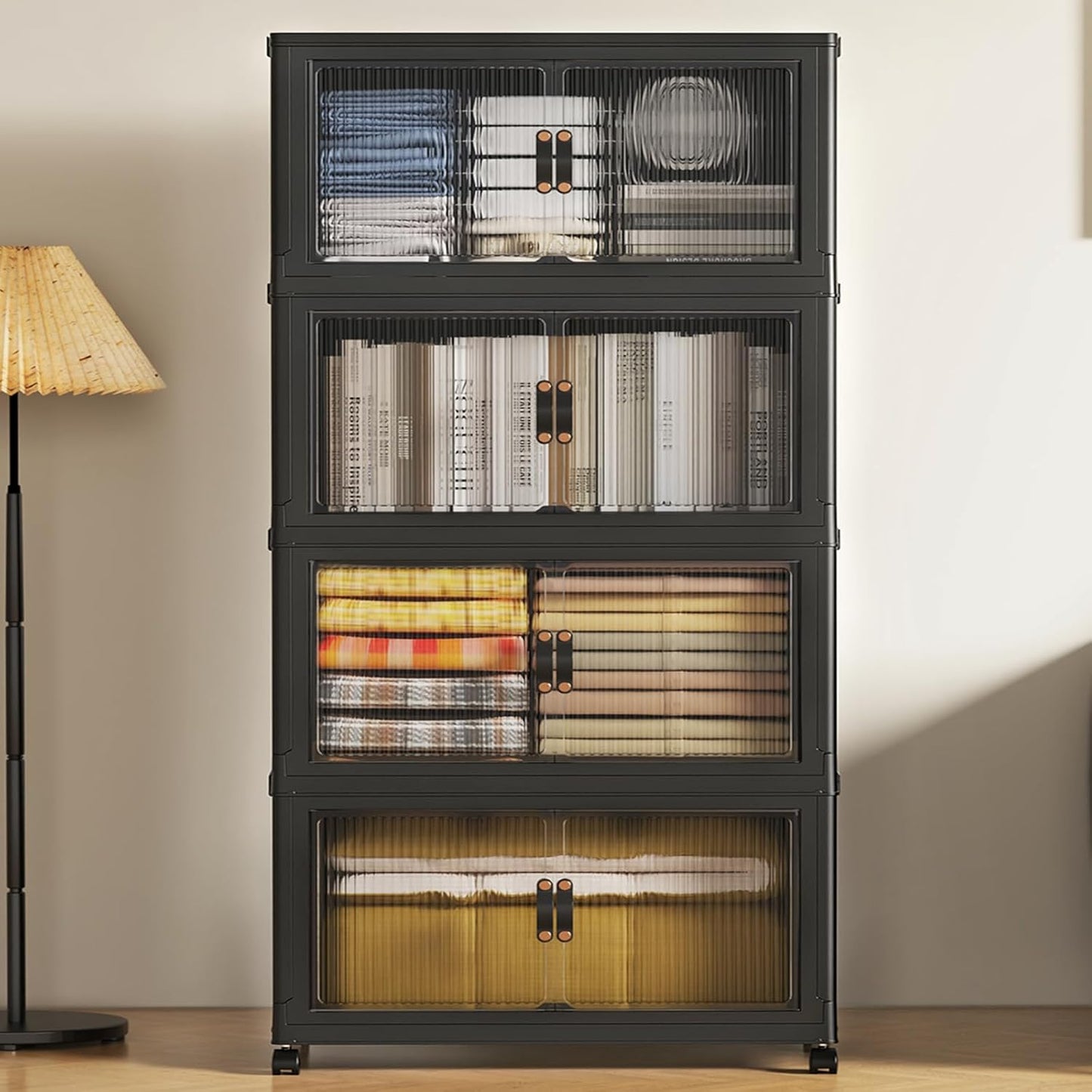 SAILUN 145Gal/580Qt Collapsible & Stackable Storage Bins with Door & a Lid,Perfect for Blanket Storage, Pillow Organizer, Bedroom Closet & Living Room, Black 26" W x 17" D x 71" H