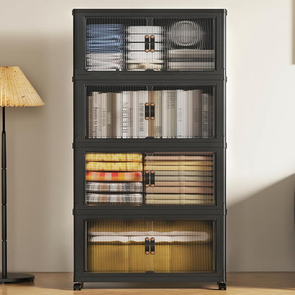 SAILUN 145Gal/580Qt Collapsible & Stackable Storage Bins with Door & a Lid,Perfect for Blanket Storage, Pillow Organizer, Bedroom Closet & Living Room, Black 26" W x 17" D x 71" H