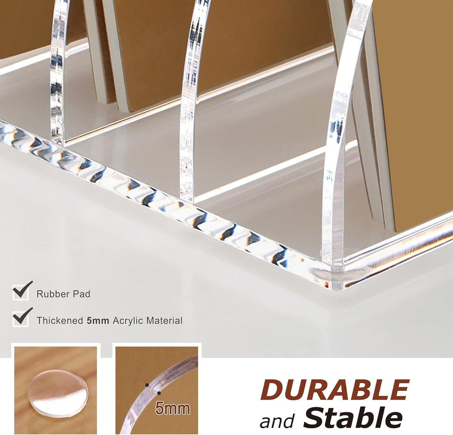 SANRUI Acrylic File Organizer, Clear Magazine File Holder Desk Organizer for Office Organization and Storage with 5 Vertical Compartments, Desktop Bookshelf for Home Office Organization