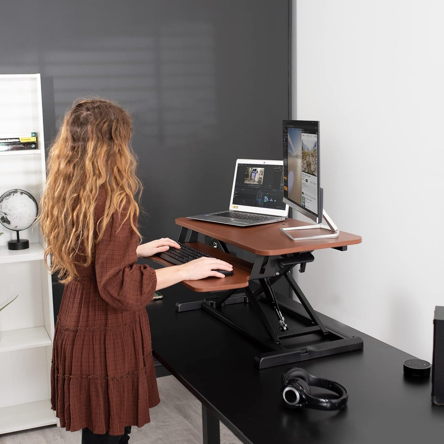 VIVO 26 inch Desk Converter, K Series, Height Adjustable Sit to Stand Riser, Dual Monitor and Laptop Workstation with Keyboard Tray, Black, DESK-V026KB