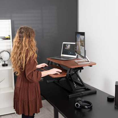 VIVO 26 inch Desk Converter, K Series, Height Adjustable Sit to Stand Riser, Dual Monitor and Laptop Workstation with Keyboard Tray, Black, DESK-V026KB
