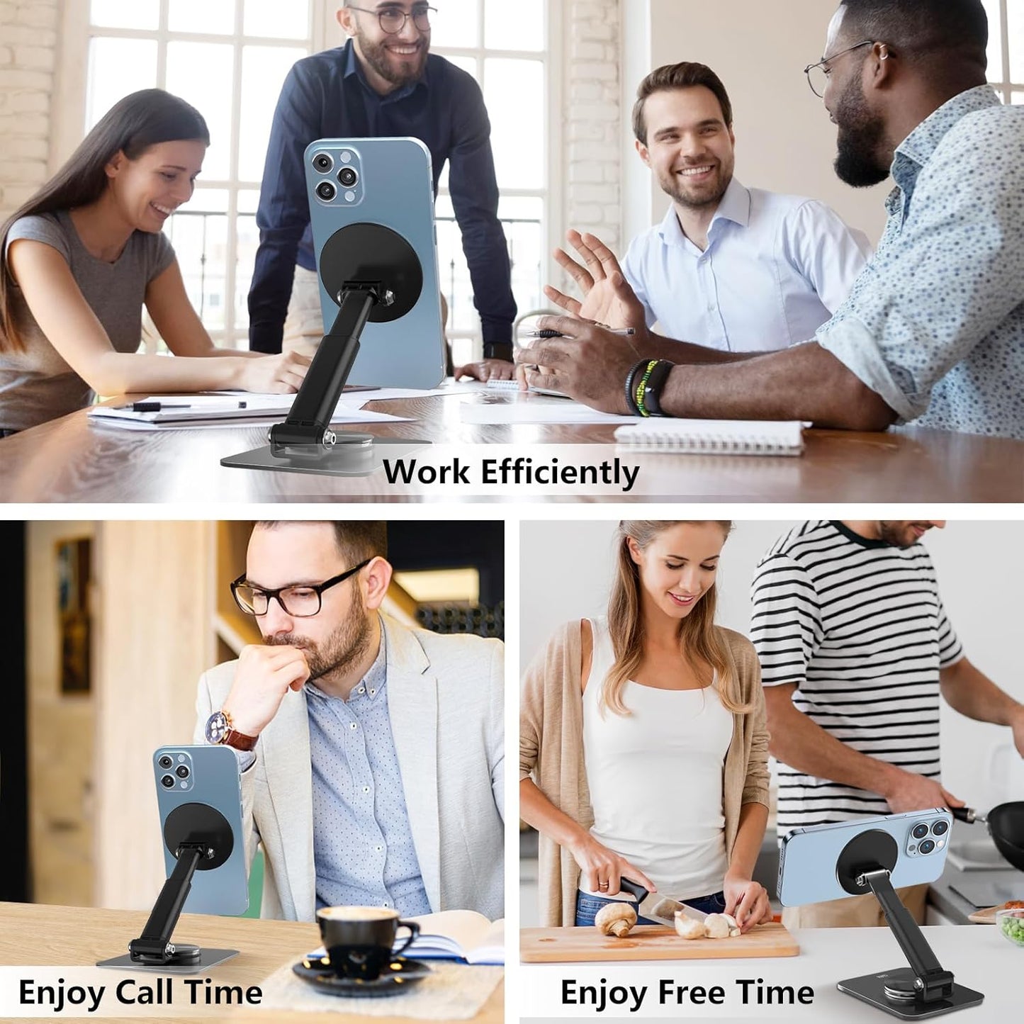 Magnetic Phone Stand Compatible with MagSafe for iphone16, Phone Stand for Desk with 360°Rotation Base, Adjustable Height to 6.1 inch, Compatible for MagSafe Case and iPhone 16/15/14/13/12